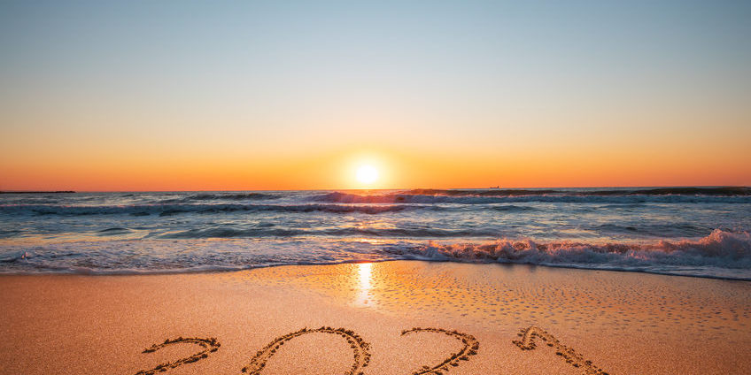 new market year | 2021 written on a beach