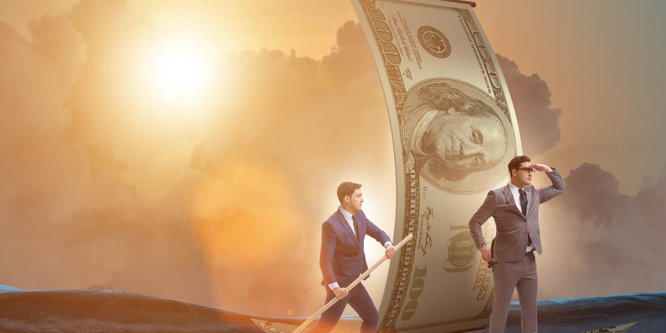 two men sailing in a money boat | economic data