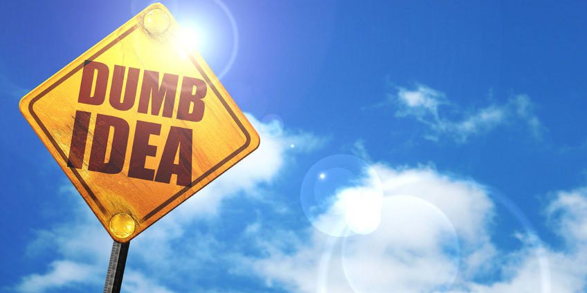 57577629 – dumb idea, 3d rendering, glowing yellow traffic sign long volatility sucker's game