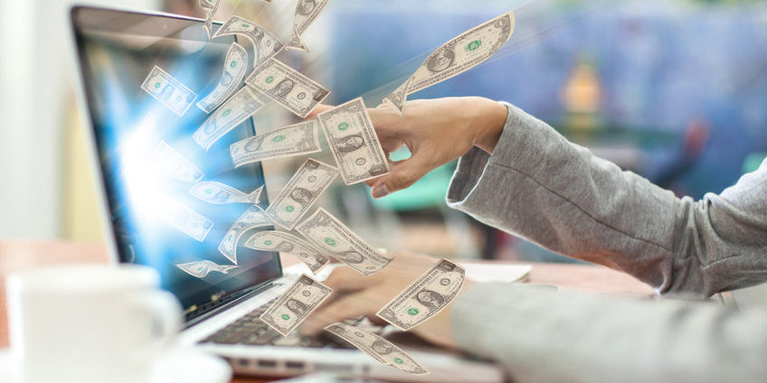 business a laptop online business making money dollar bills make money in a down market | money coming out of computer