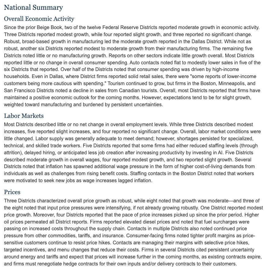 Beige Book National Summary October 2026